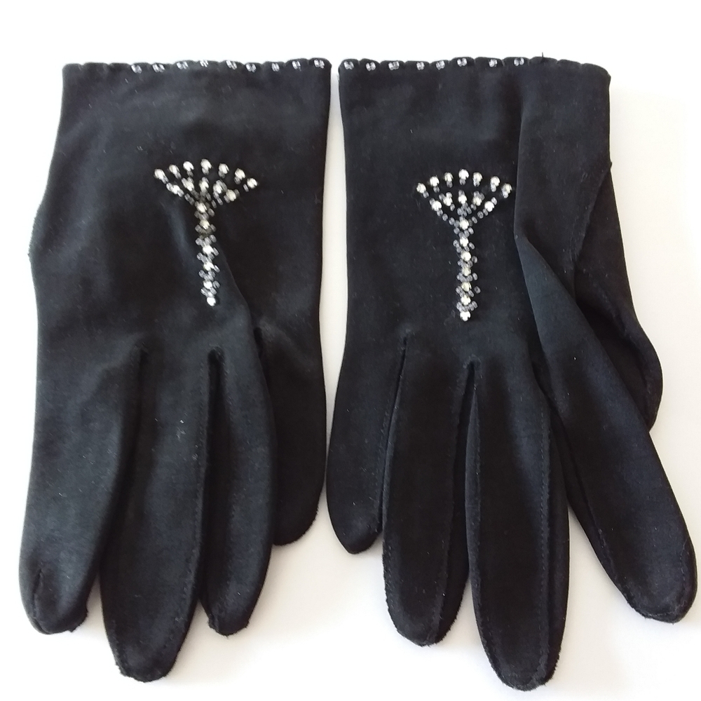 4/$20 Vintage Rhinestone Pair of Black Gloves
